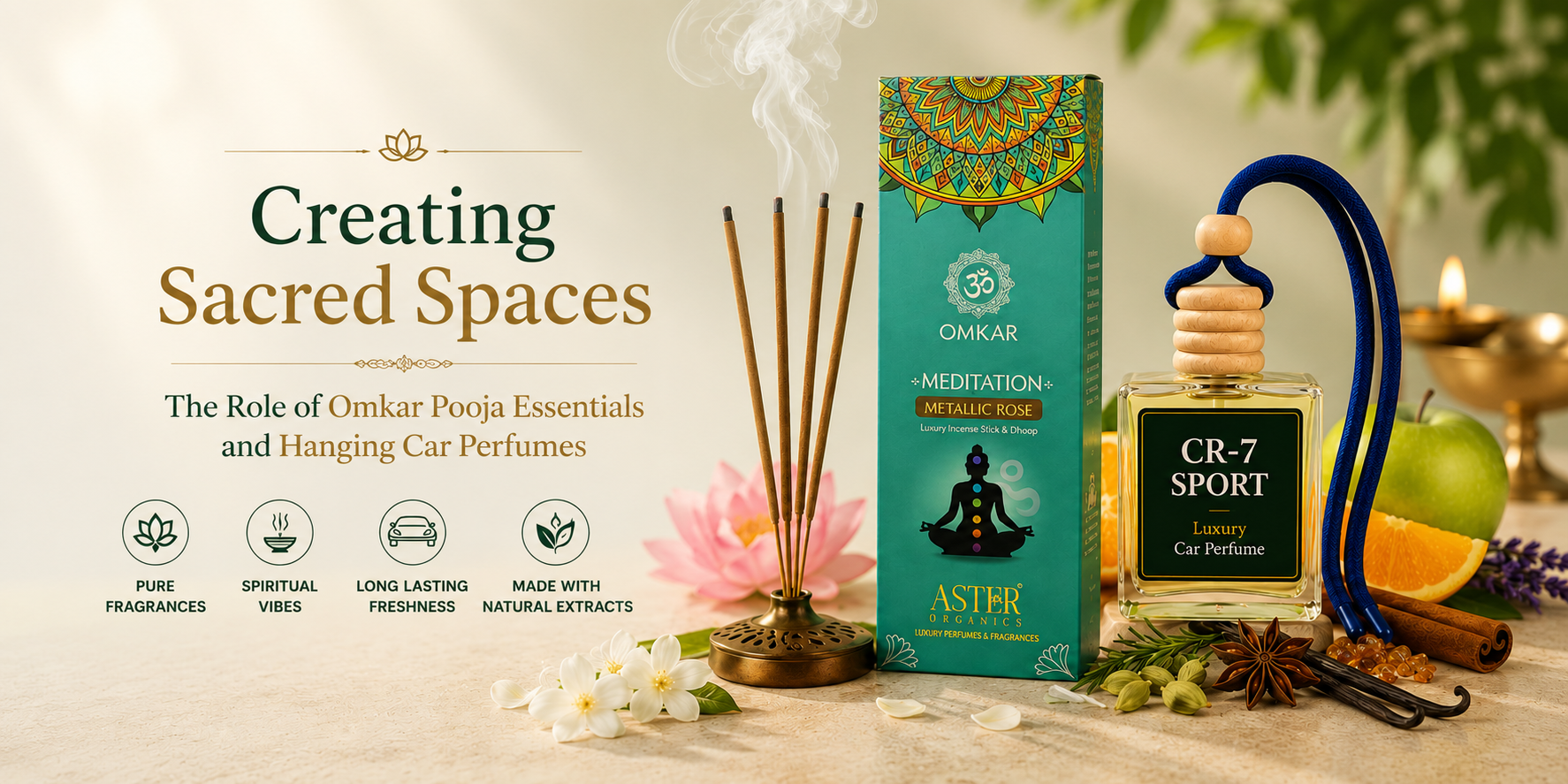 Creating Sacred Spaces: The Role of Omkar Pooja Essentials and Hanging Car Perfumes