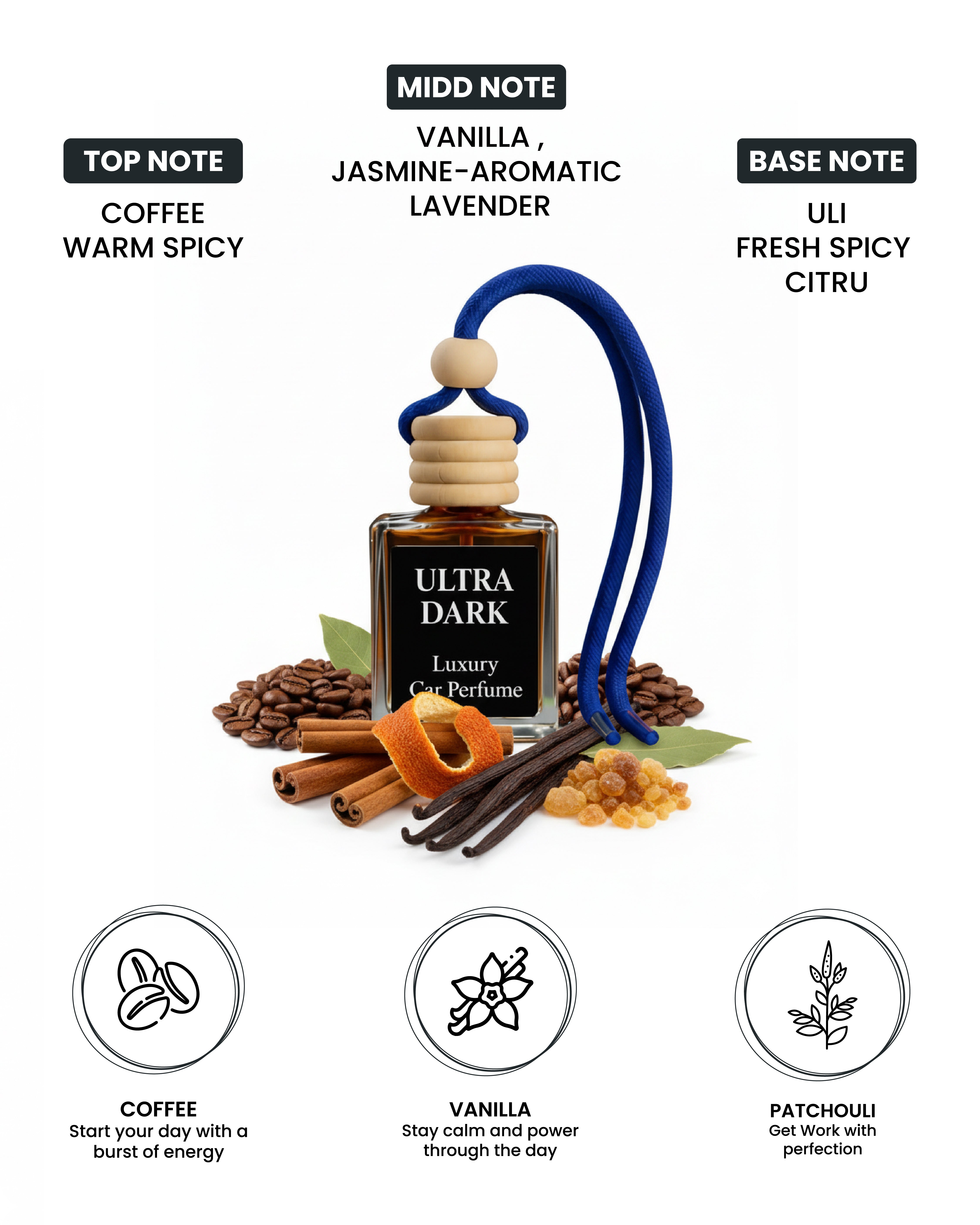 Ultra Dark 10ml hanging car air freshener bottle with dark liquid