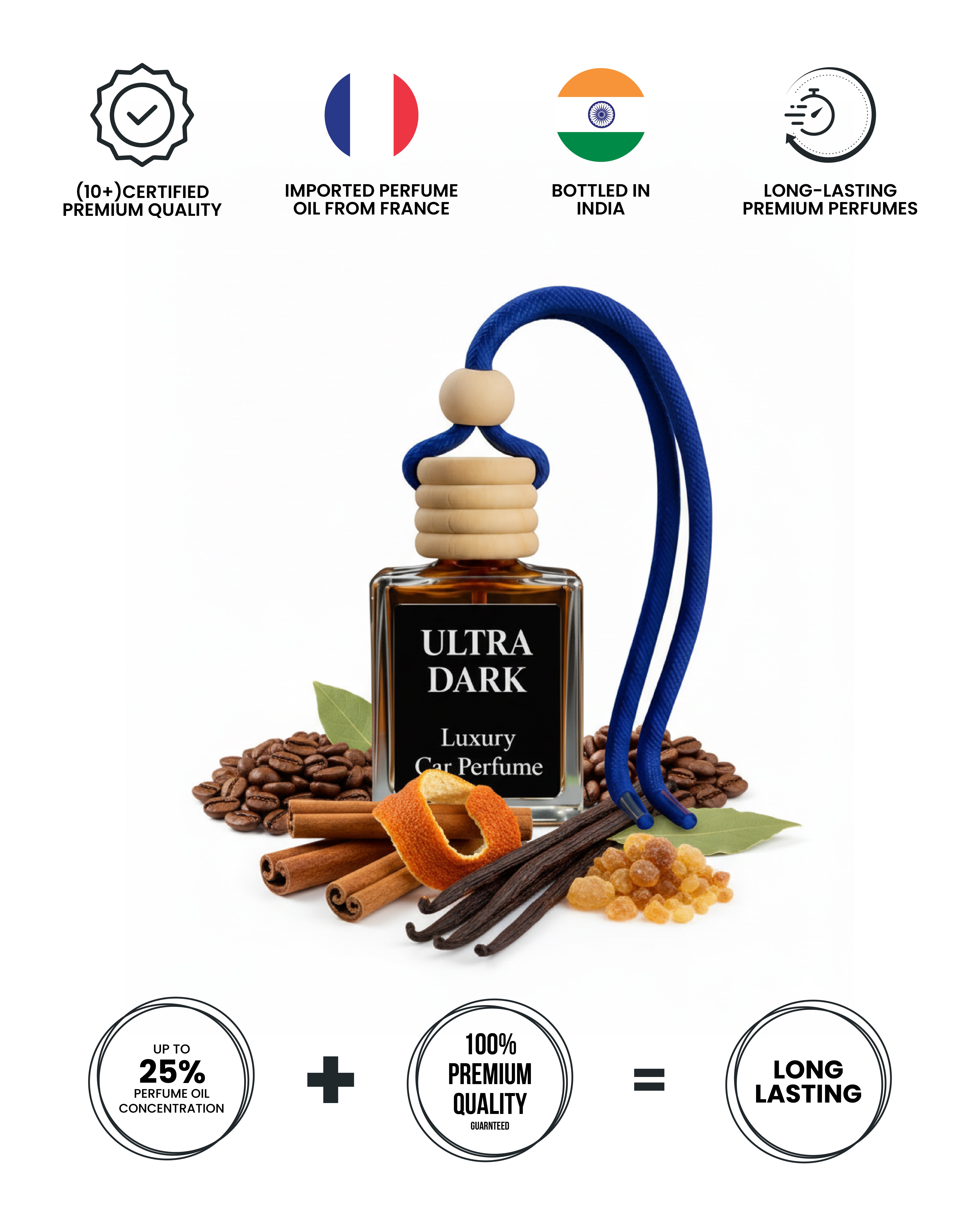 Ultra Dark 10ml hanging car perfume bottle with subtle branding