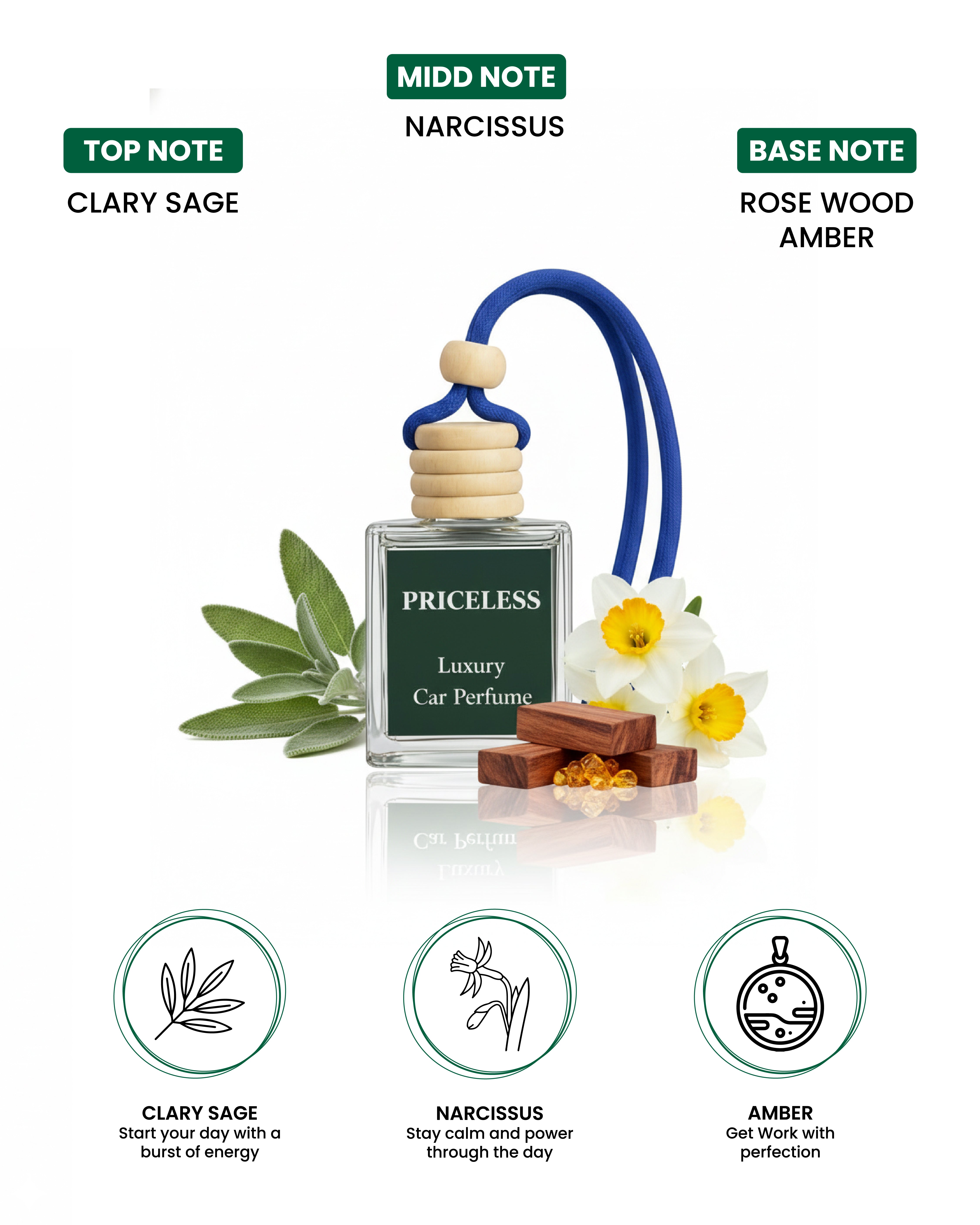 Priceless Hanging Car Perfume 10ml bottle with decorative cap and hanging string