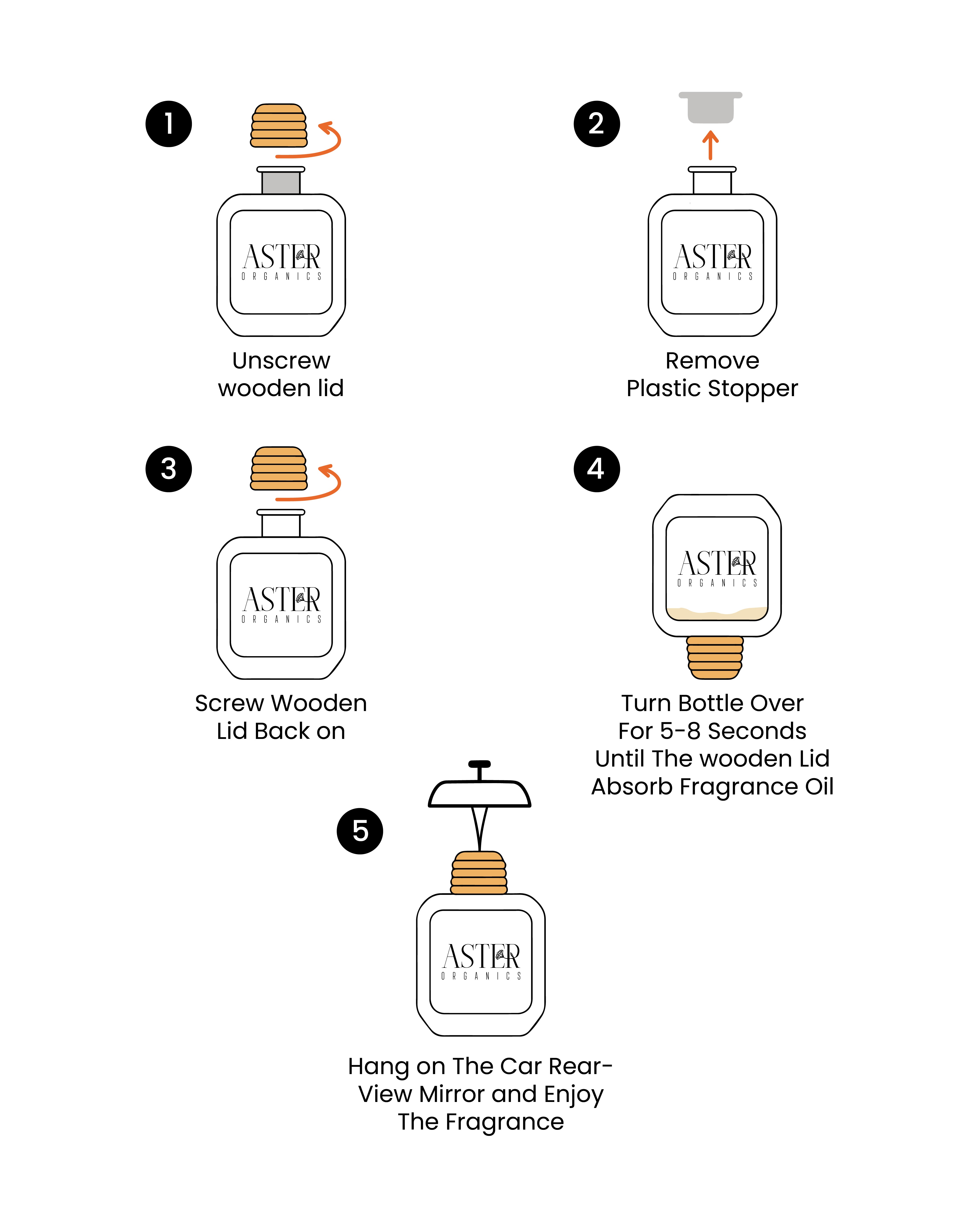 Step-by-step guide on how to use a ASTER perfume bottle with wooden lid.