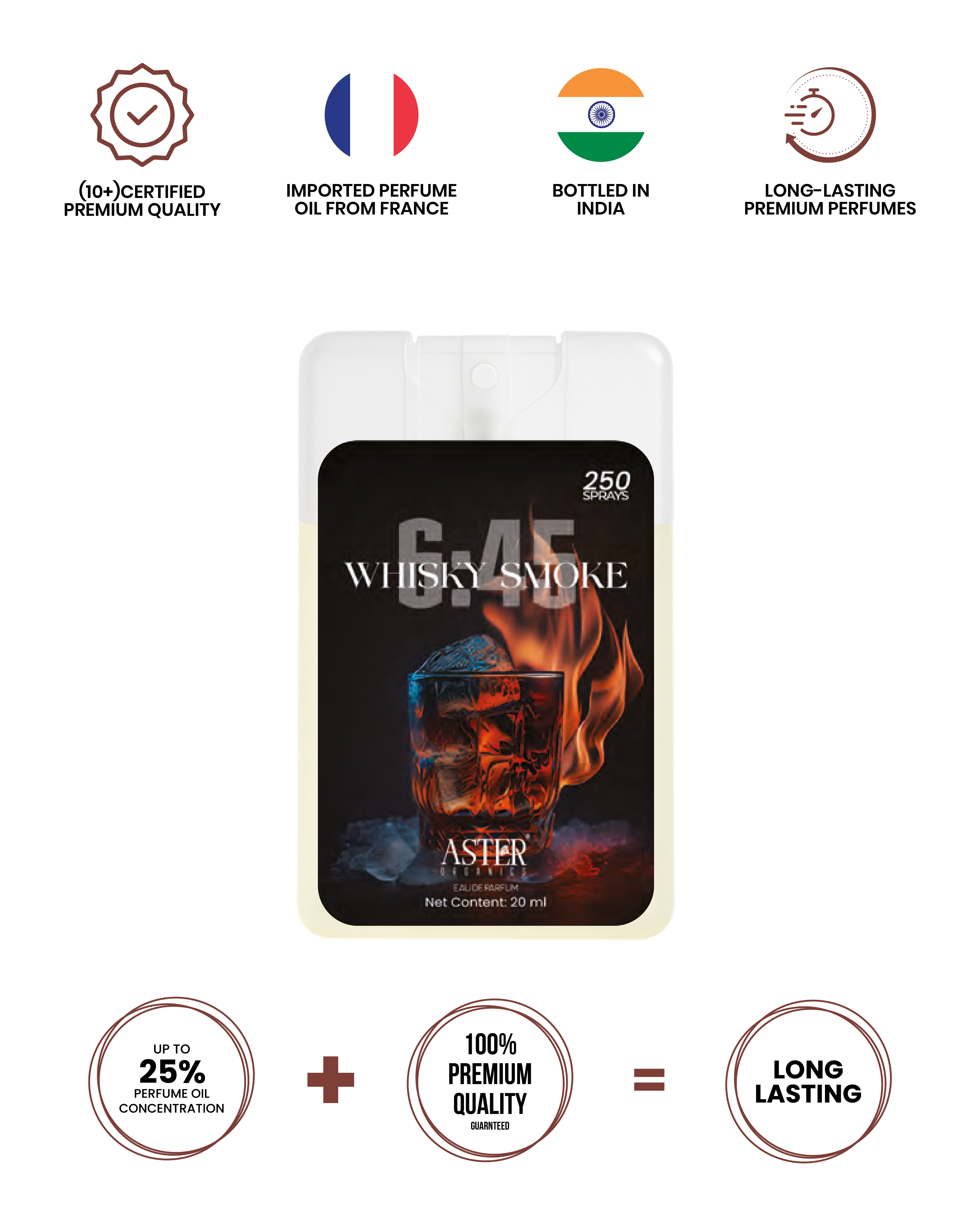 6.45 Wisky Smoke men's pocket perfume, 20ml bottle with smoky fragrance notes