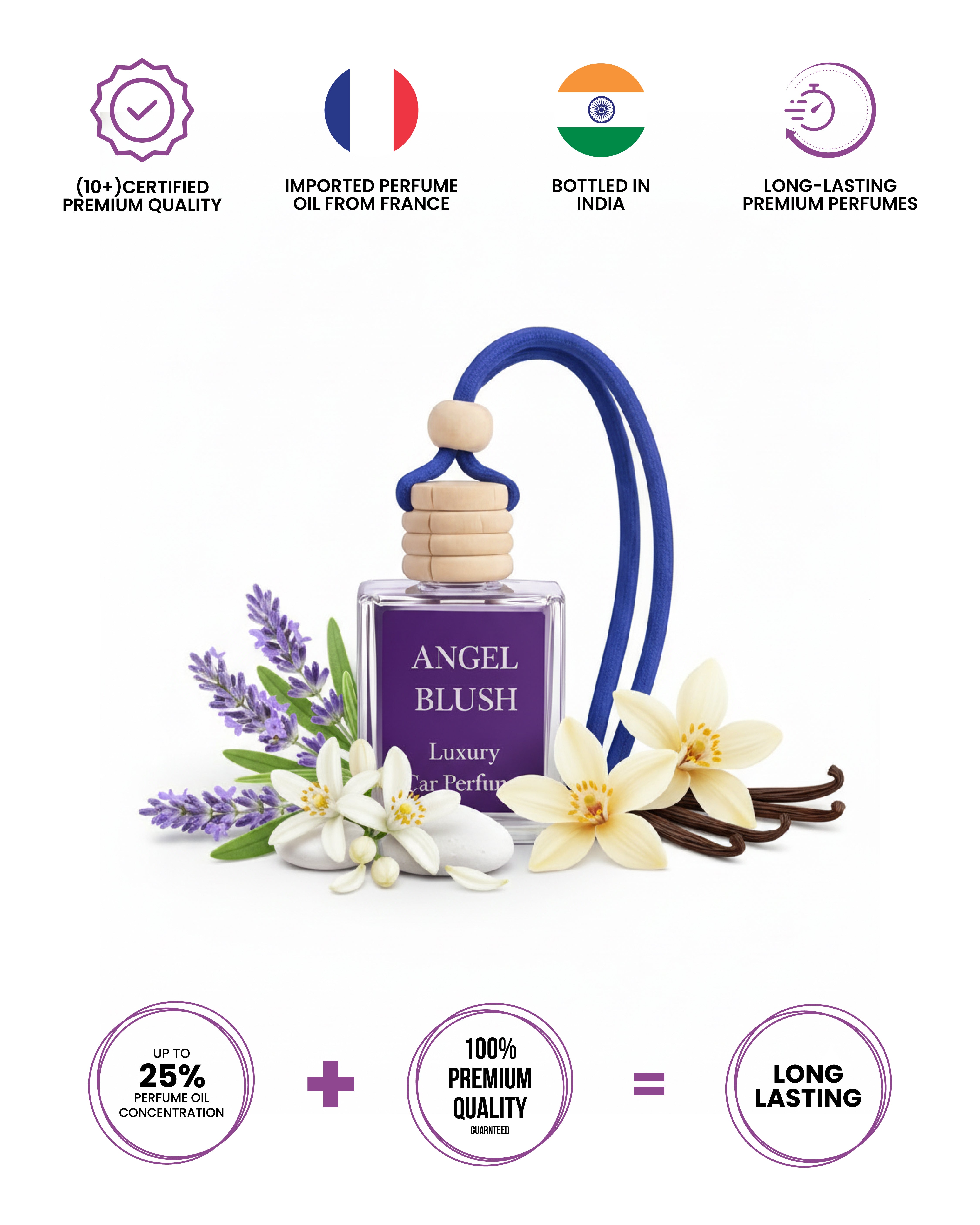 Angel Blush 10ml hanging car perfume diffuser bottle with blush pink liquid.