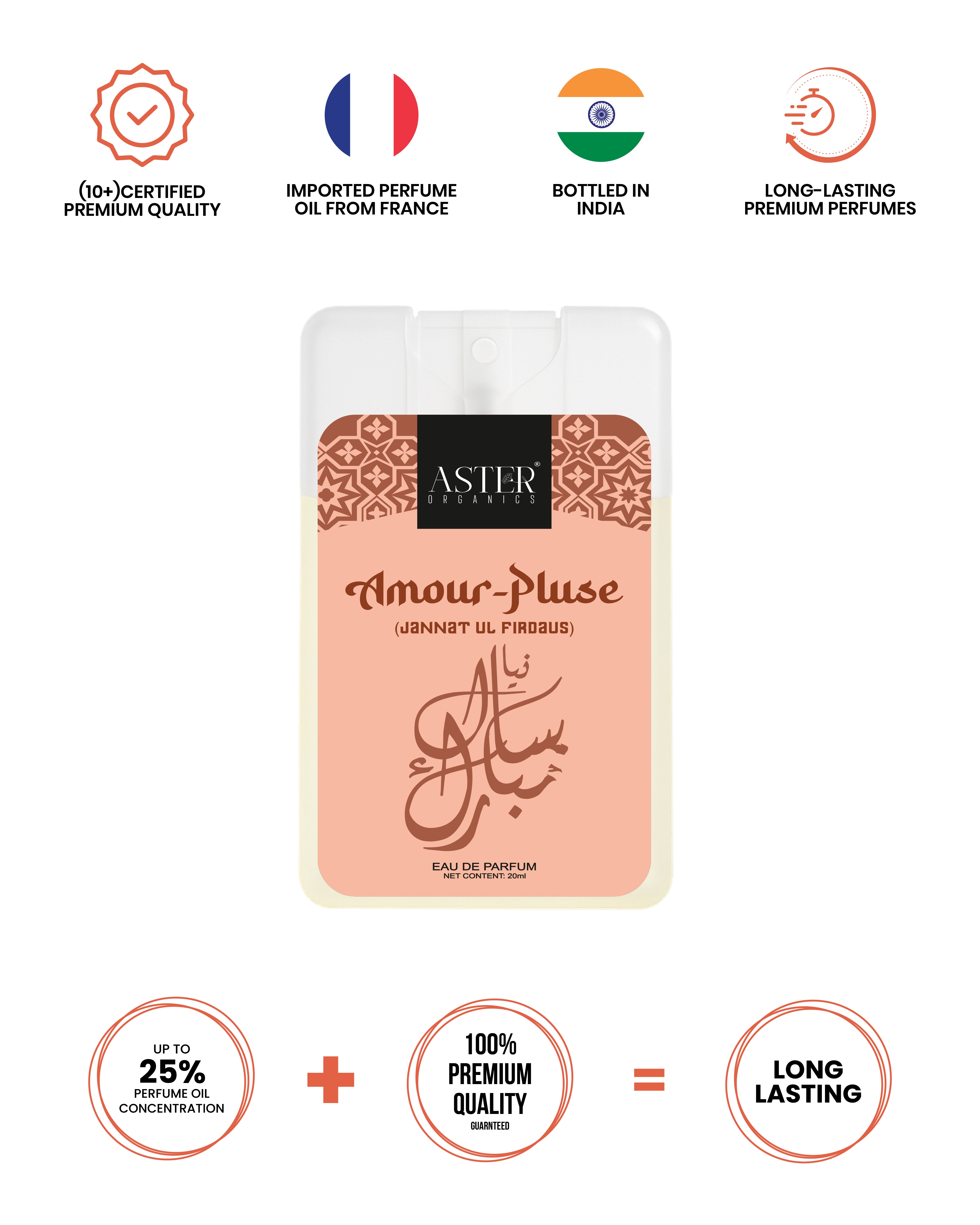 Amour Pluse 20ml pocket perfume bottle with Oud scent.