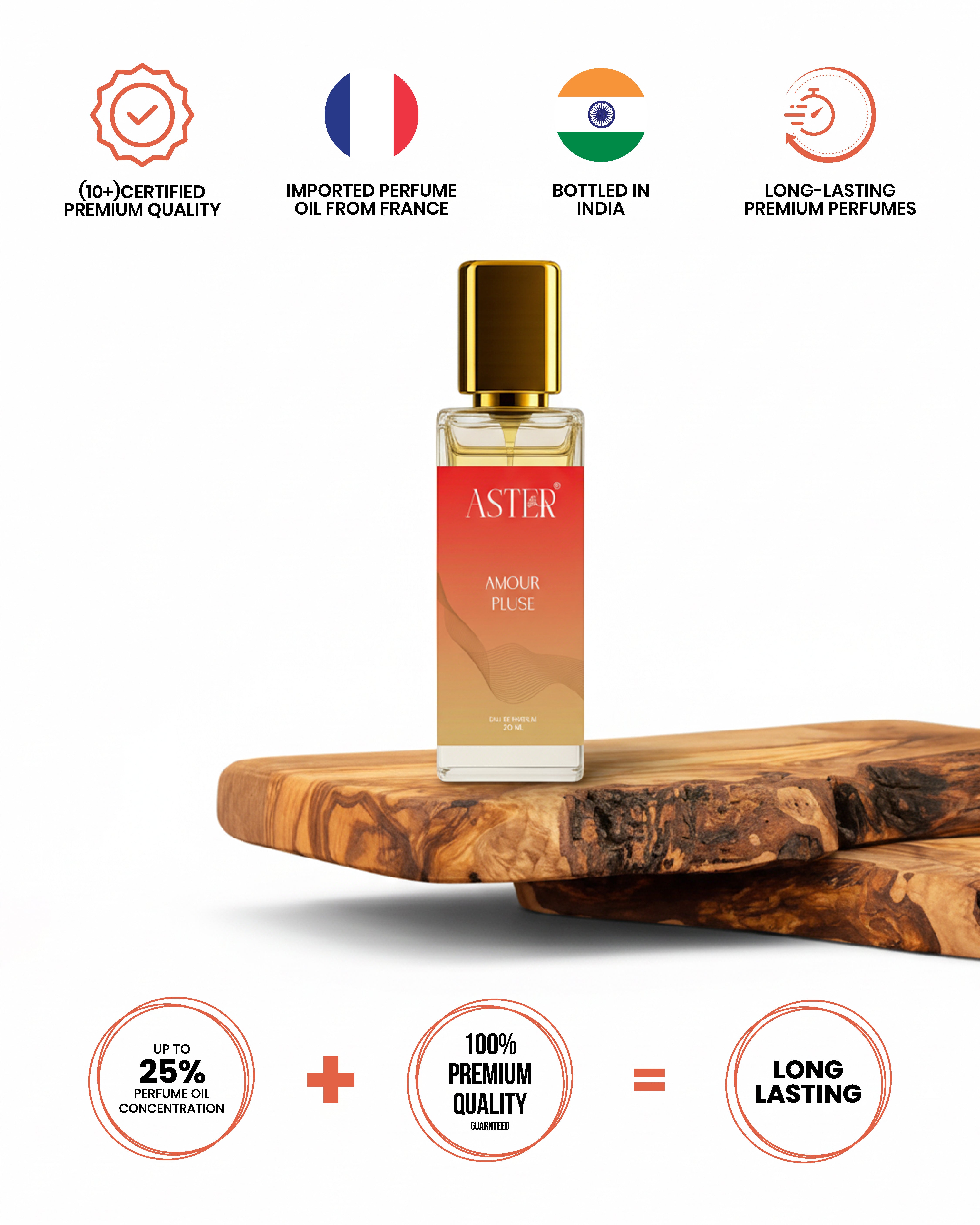 Amour Pluse EDP for Oud 20ml fragrance bottle with gold accents