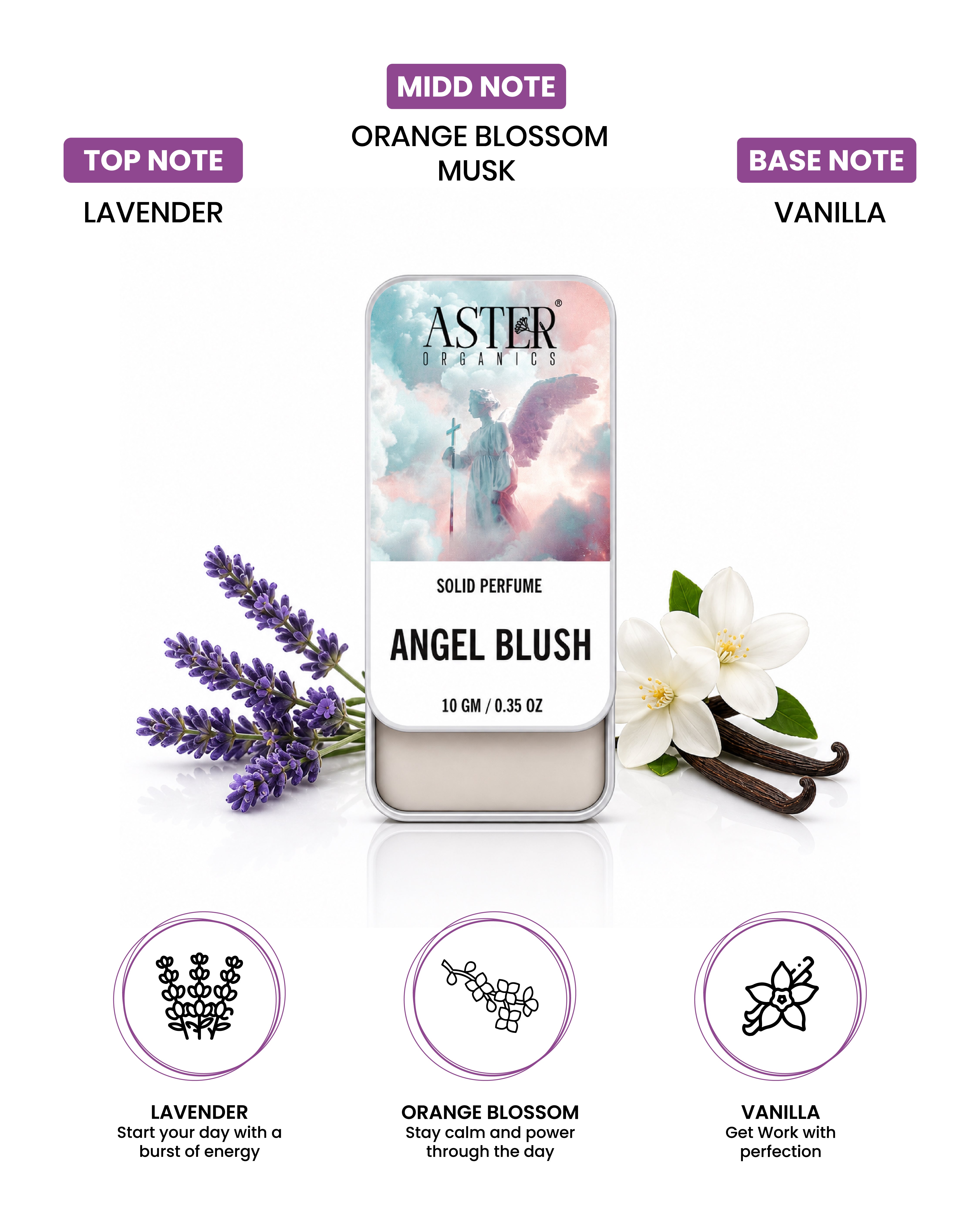 Angel Blush solid perfume compact with a delicate pink blush hue.