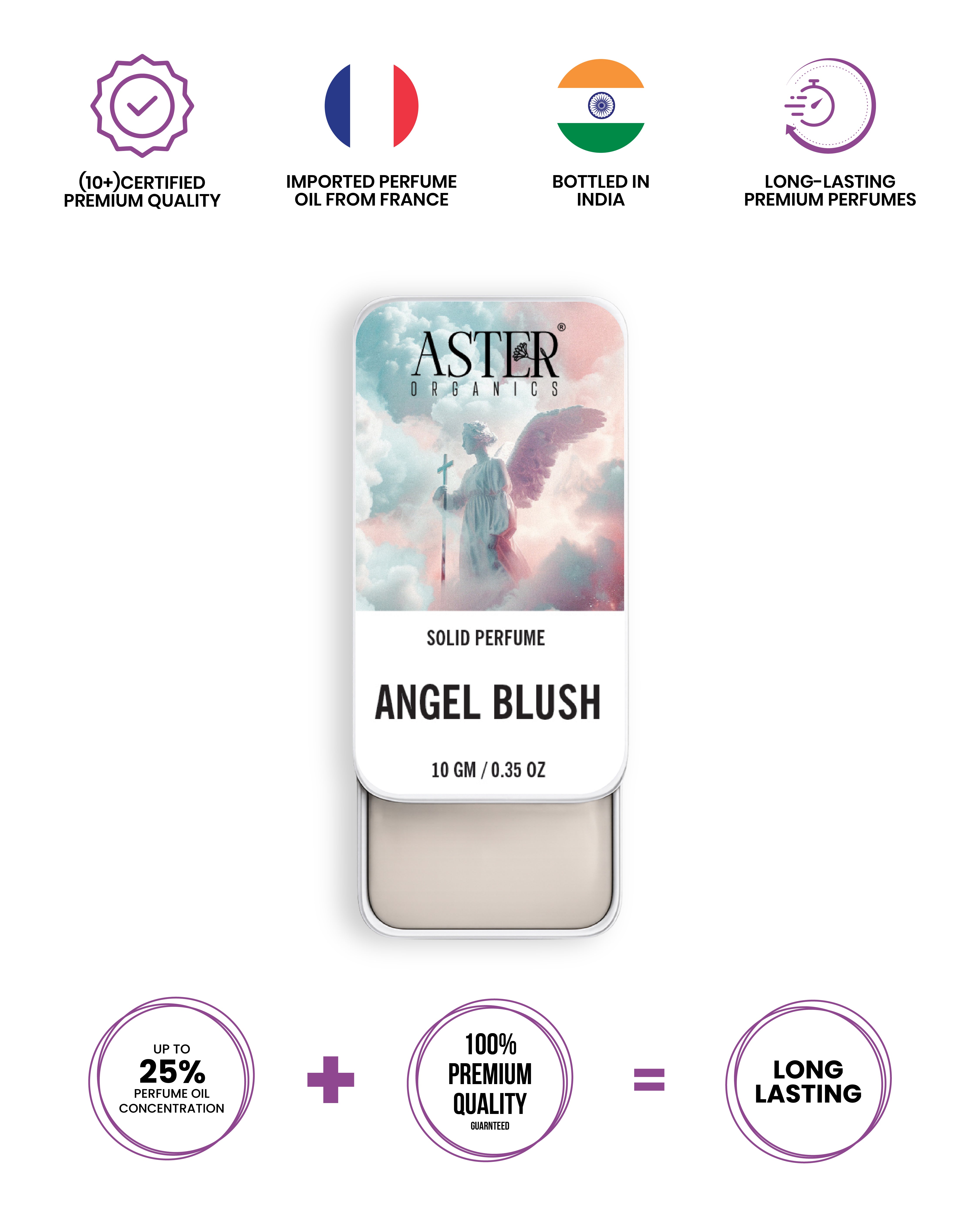Angel Blush solid perfume compact with a soft pink hue, for women.