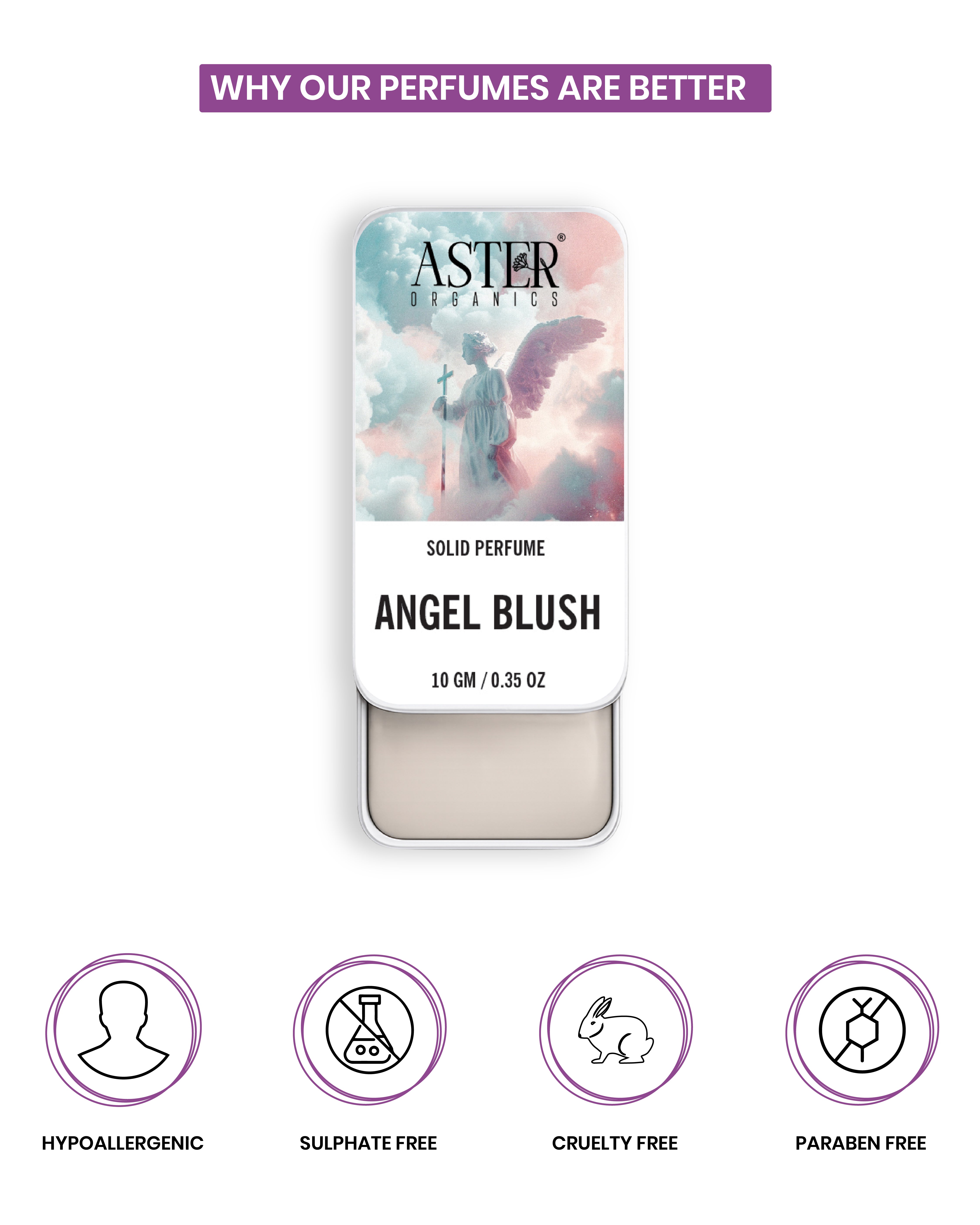 Angel Blush solid perfume compact with a soft pink hue.