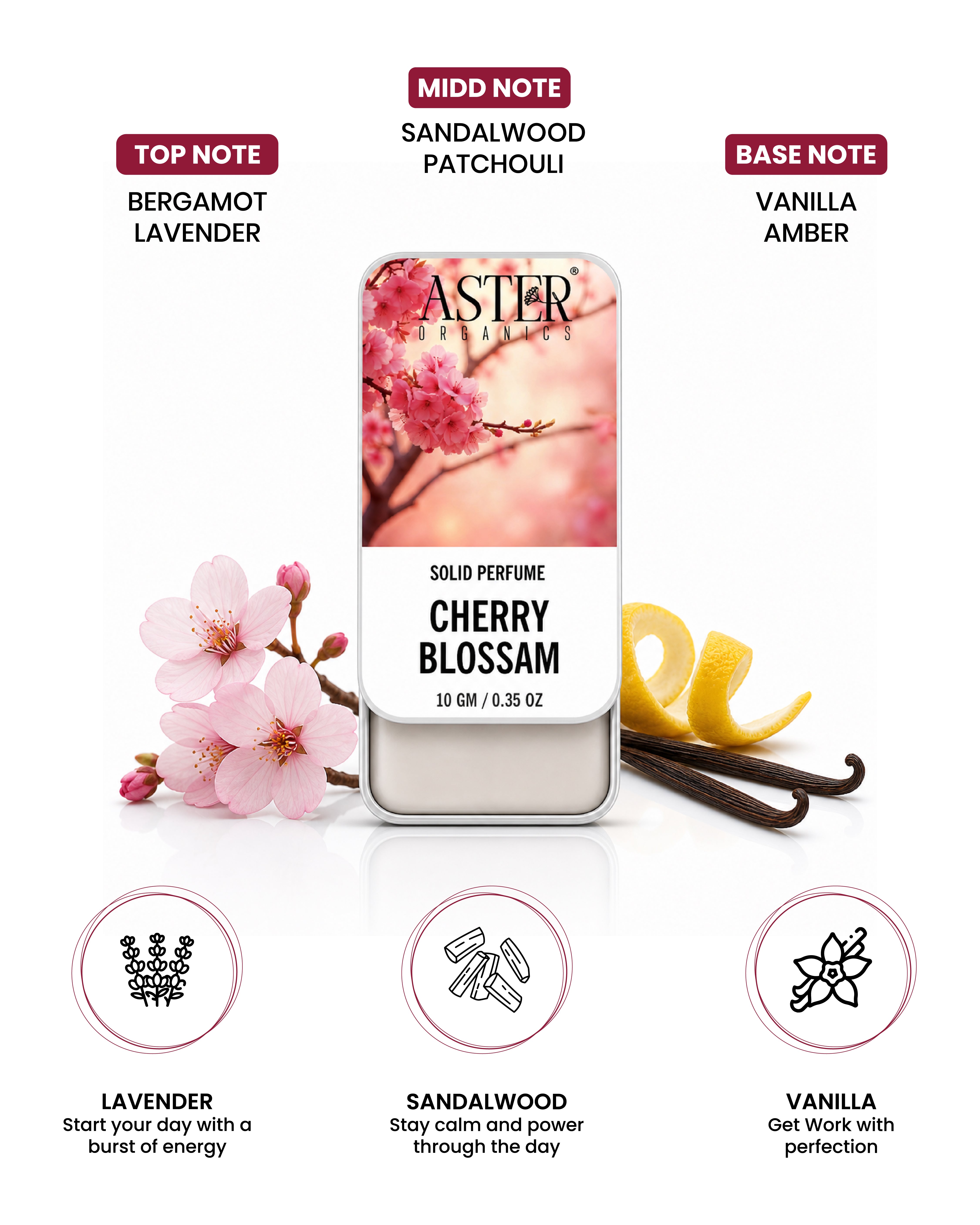 Cherry blossom solid perfume compact with delicate floral design.