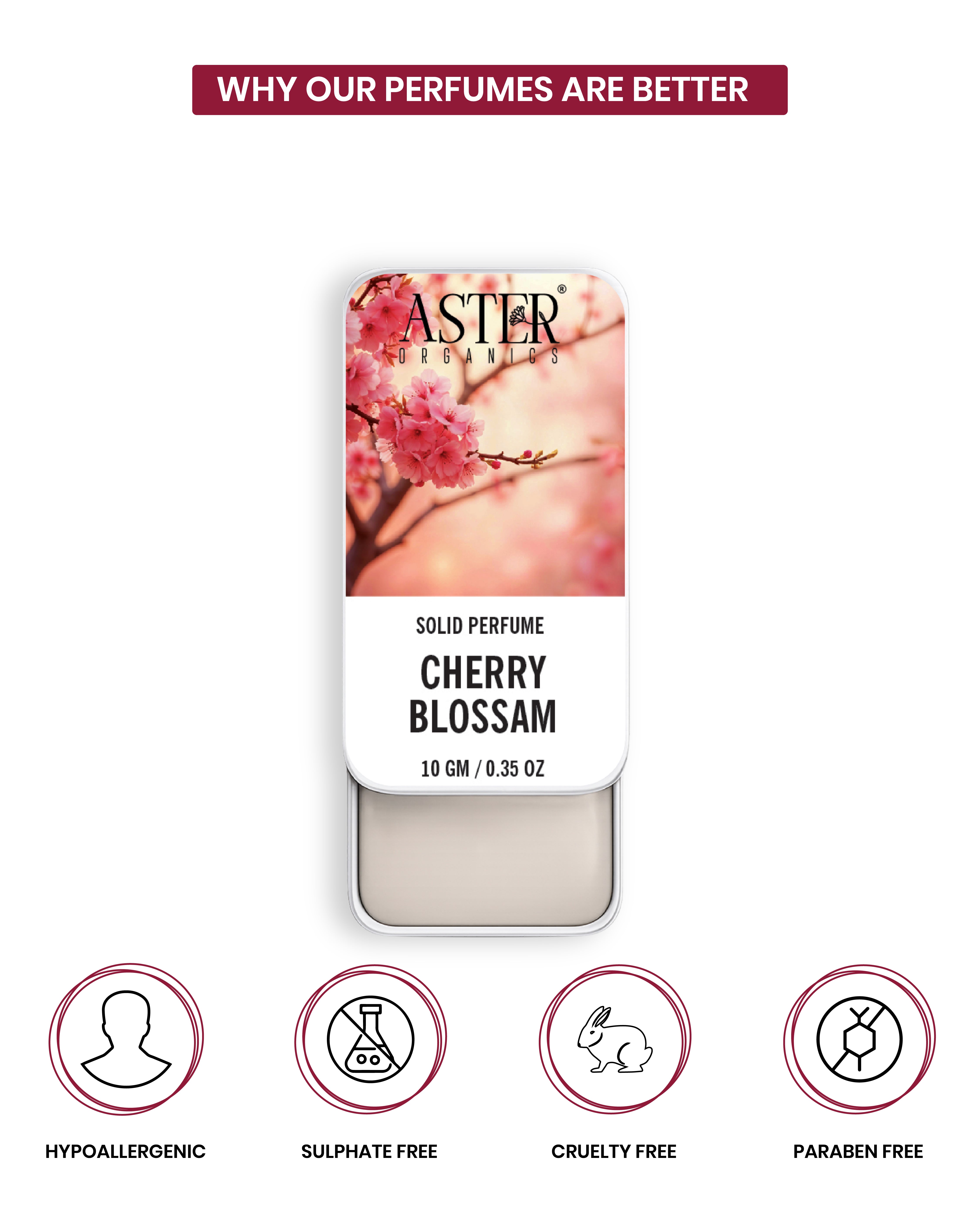Cherry blossom solid perfume compact with floral scent details