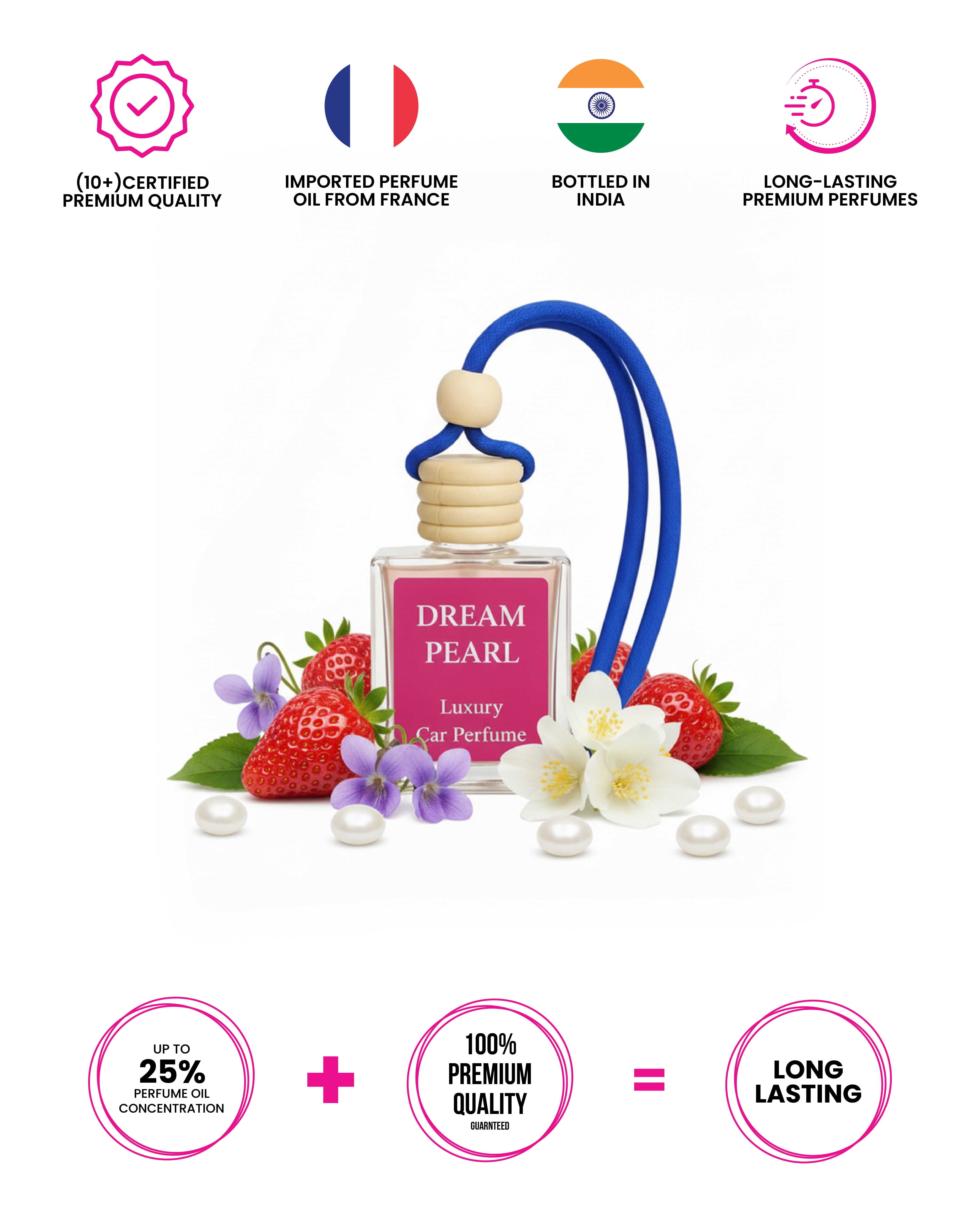 Dream Perl 10ml hanging car perfume bottle with a pearl accent.