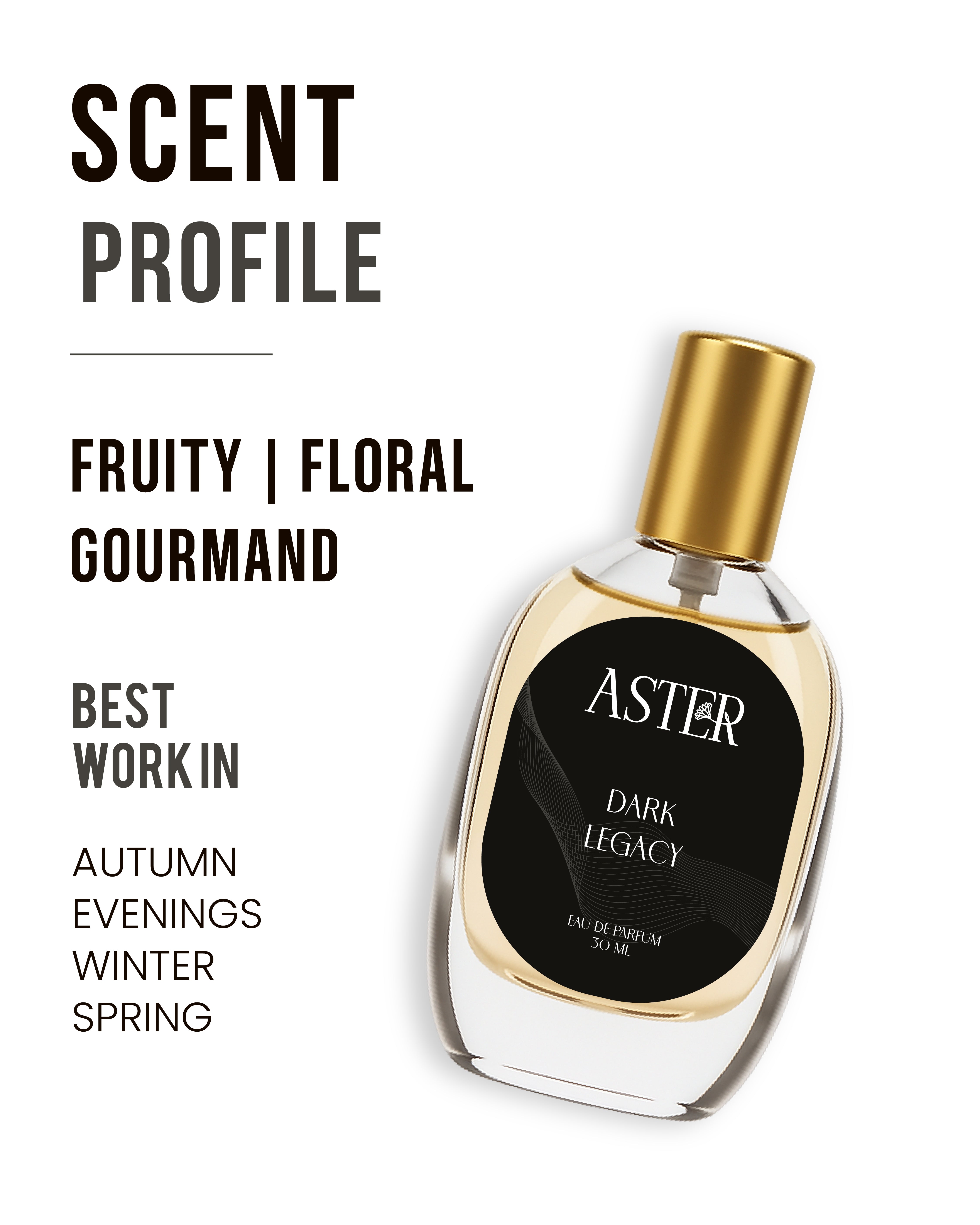 Bottle of 100% Organic Dark Legacy unisex perfume, 30ml