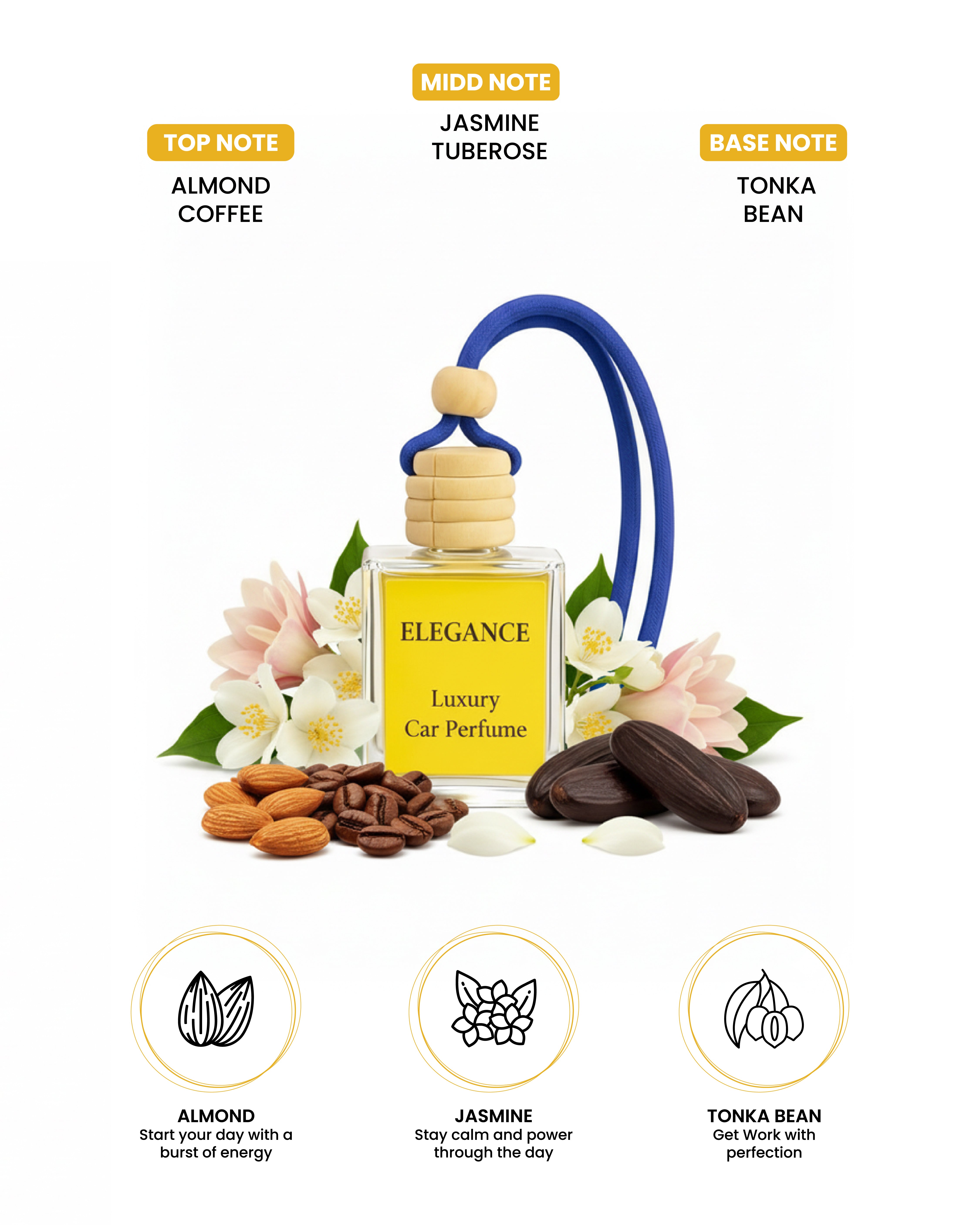 Elegance 10ml hanging car perfume bottle with a subtle scent diffusion.