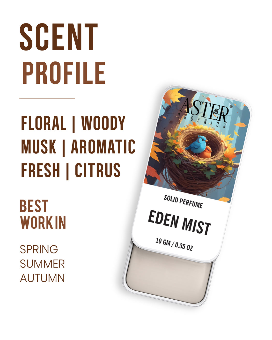 Eden Mist solid perfume for men, in a compact metal tin.
