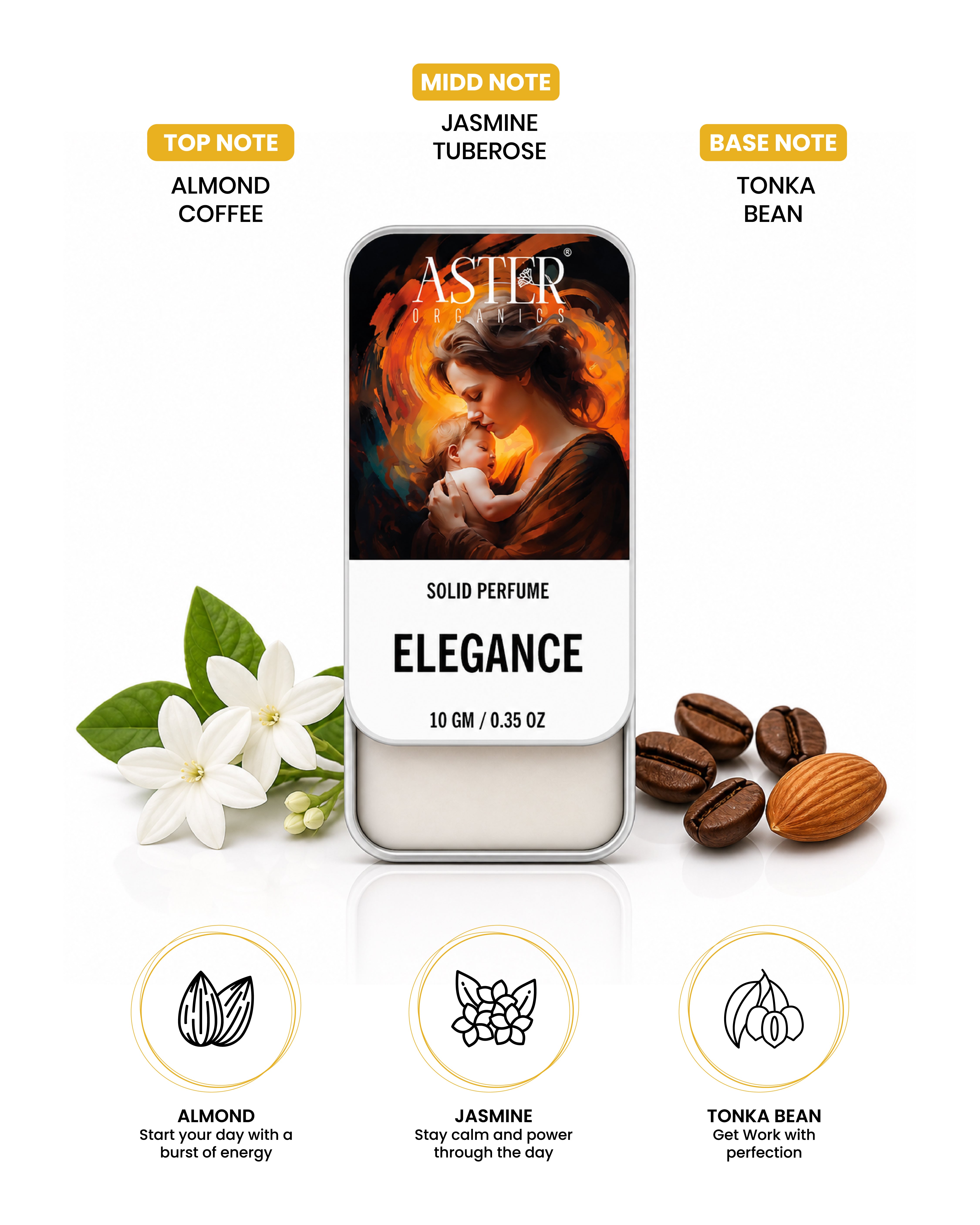 Elegance Solid Perfume for Women in a silver compact.