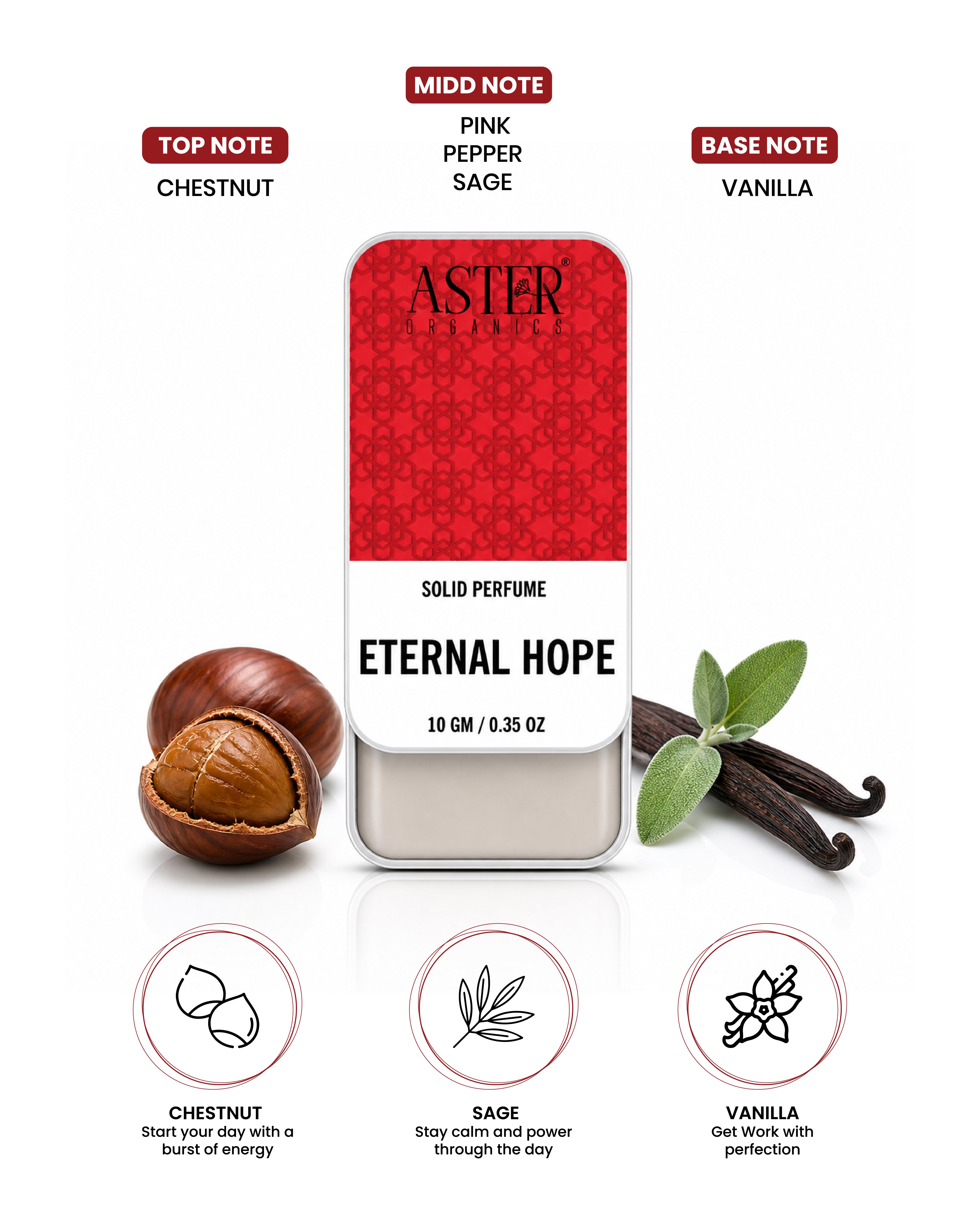 Eternal Hope solid perfume for women, small round tin with label.