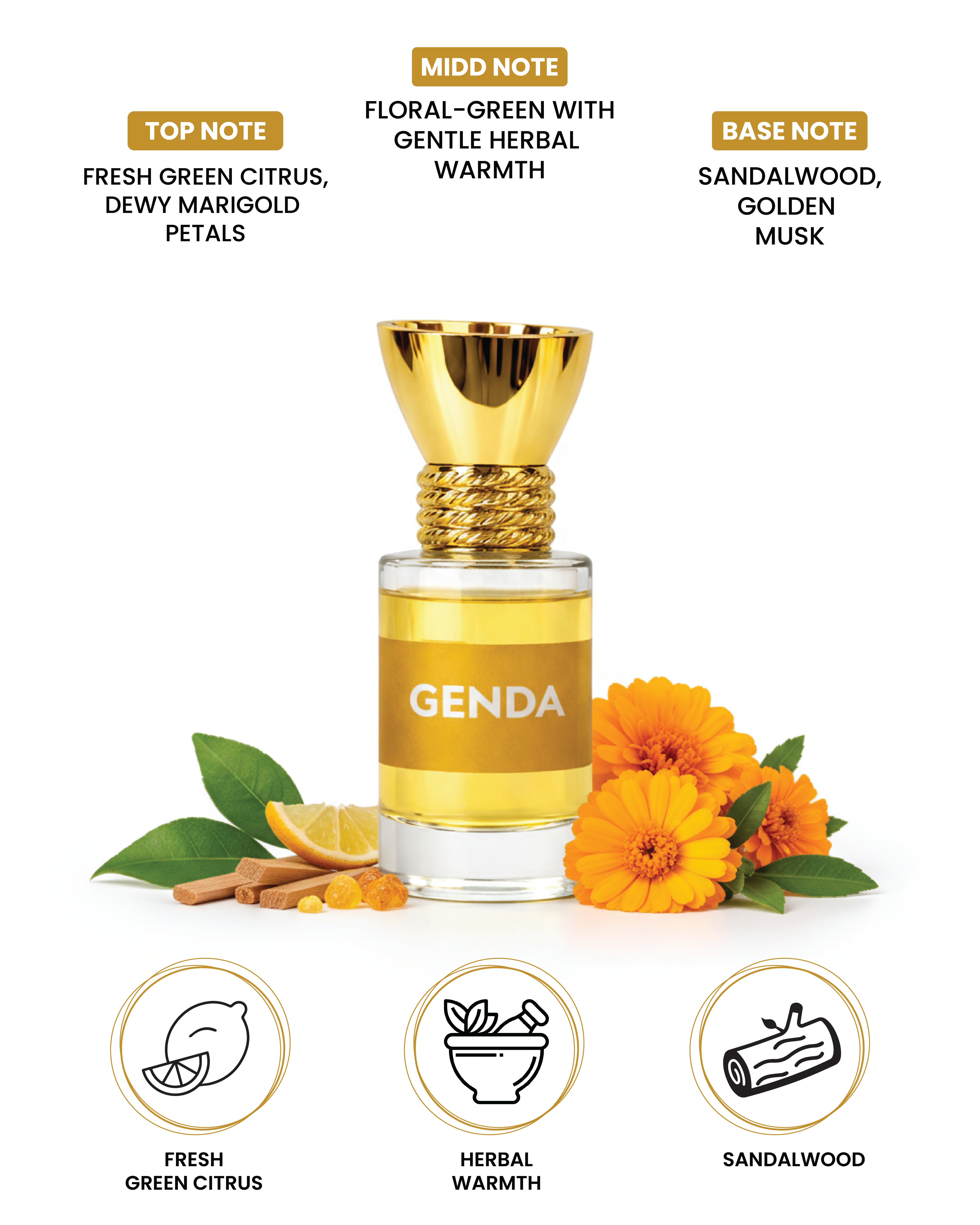 100% Organic Luxury Genda Attar - 6ml