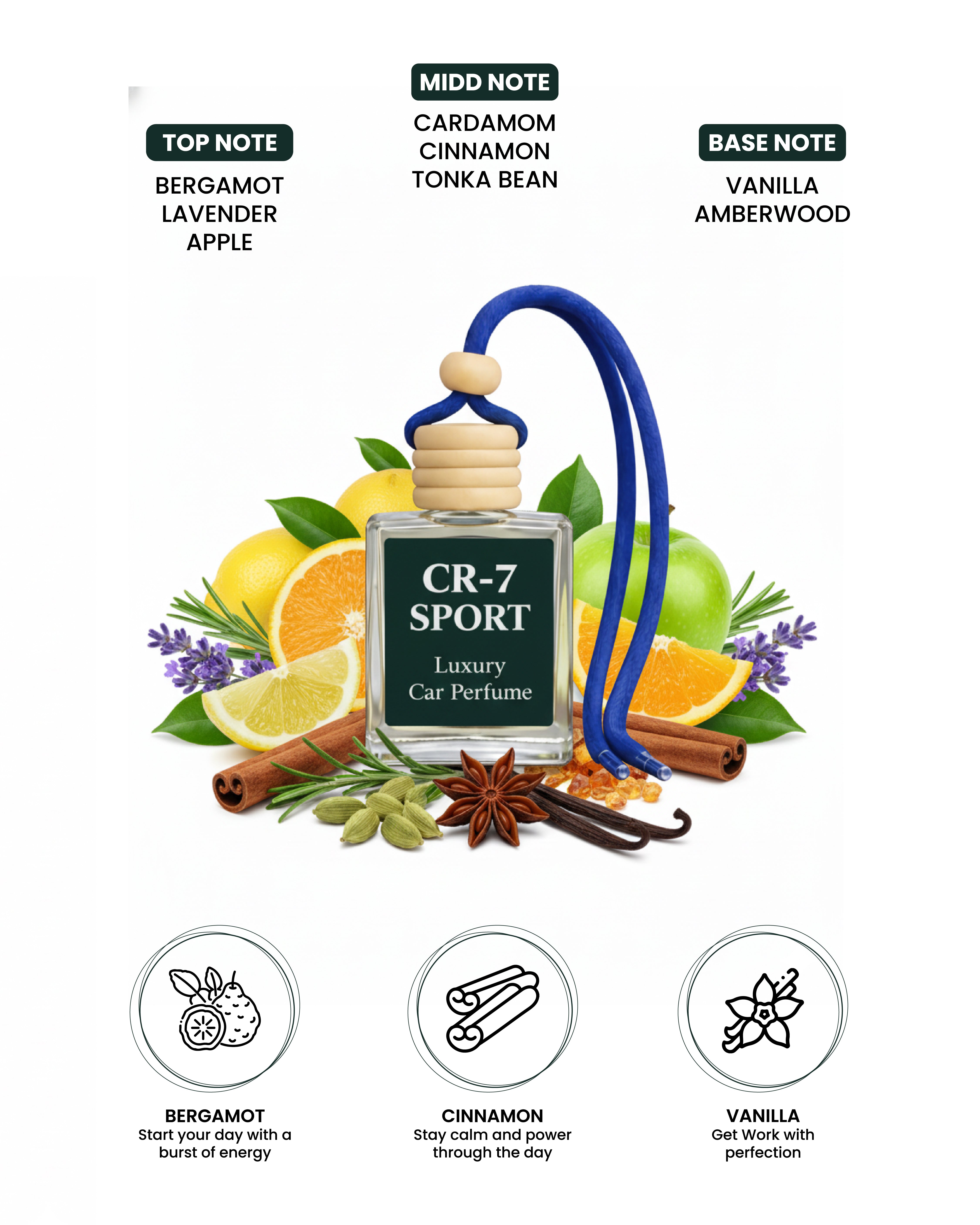 CR 7 Sport 10ml hanging car perfume bottle with a subtle scent