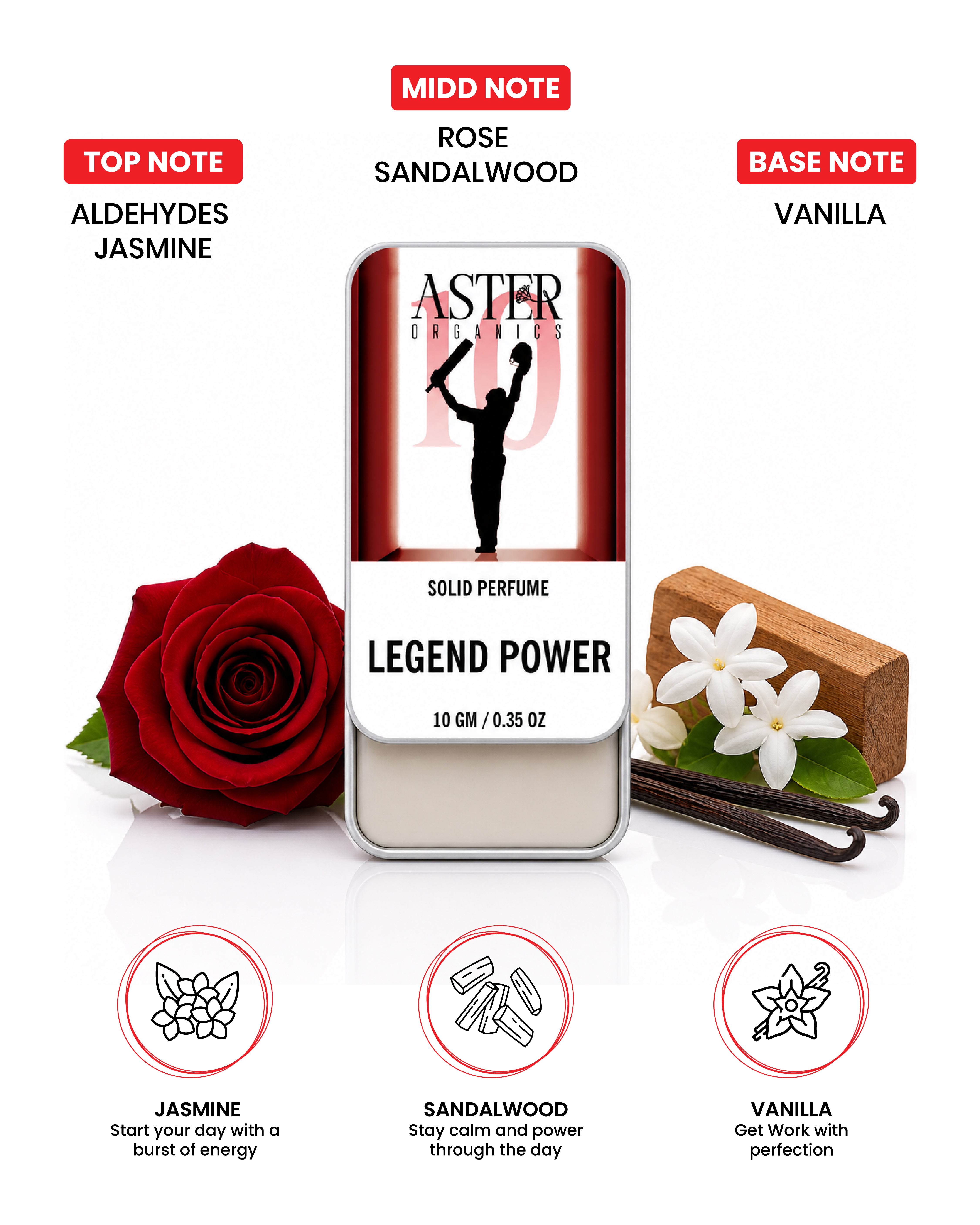 Legend Power solid perfume for men in a metal tin.