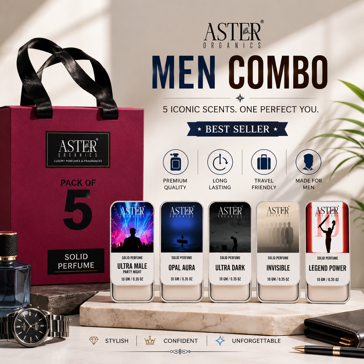 Men's Solid Perfume Collection Pack of 5