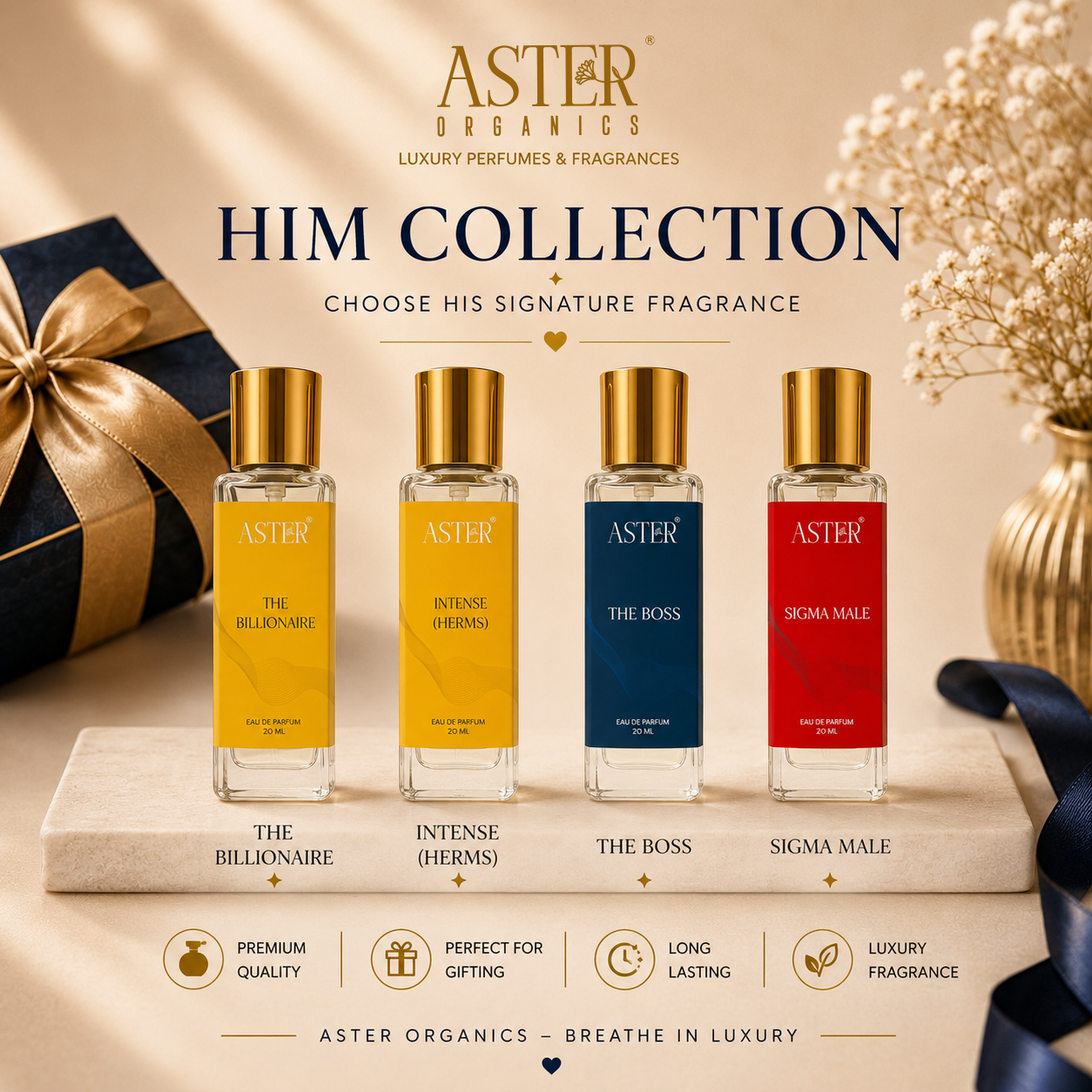 Aster Organics Couple Collection Luxury Perfume Gift Box 4 x 20ml