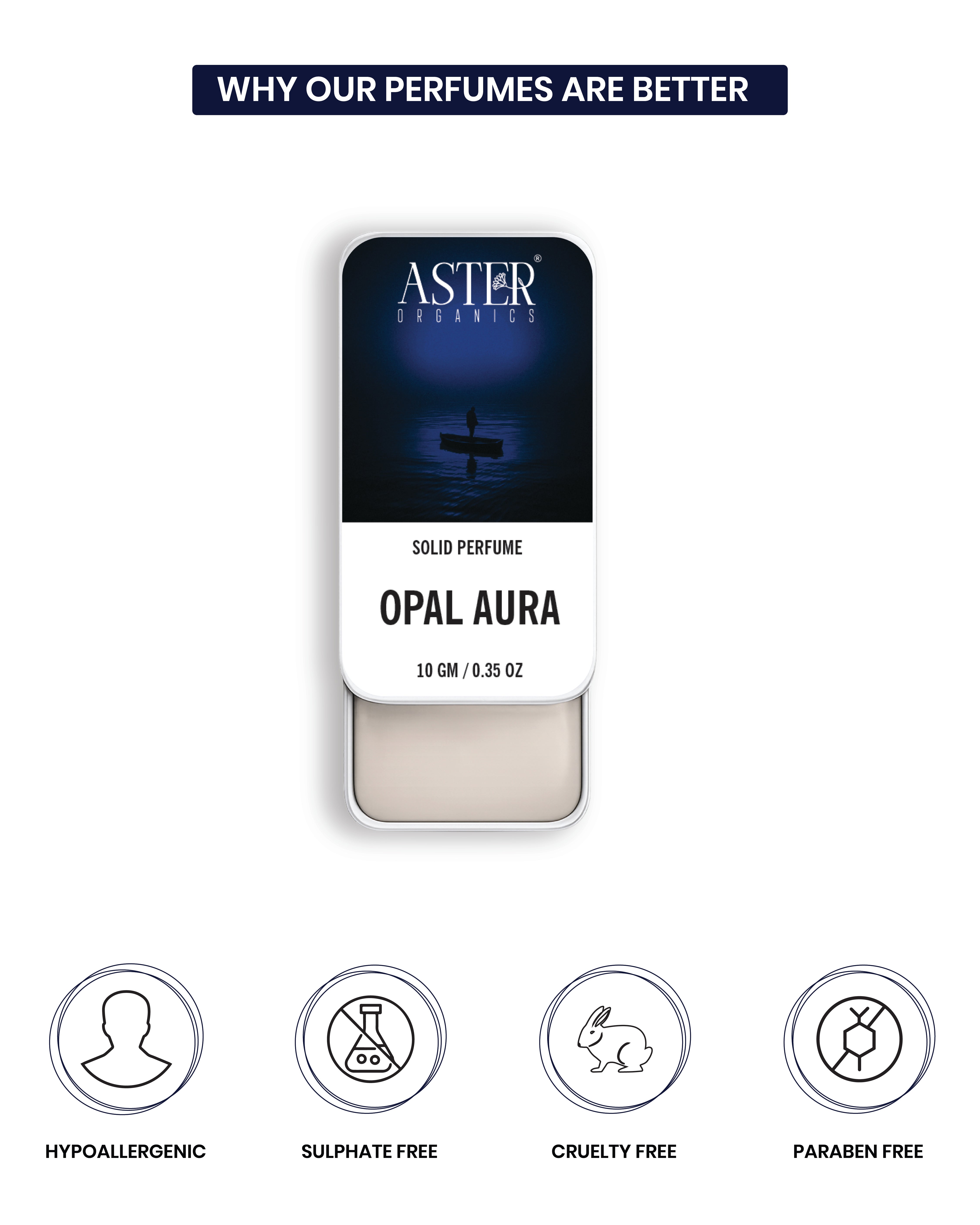 Opal Aura solid perfume for men in a metal tin.