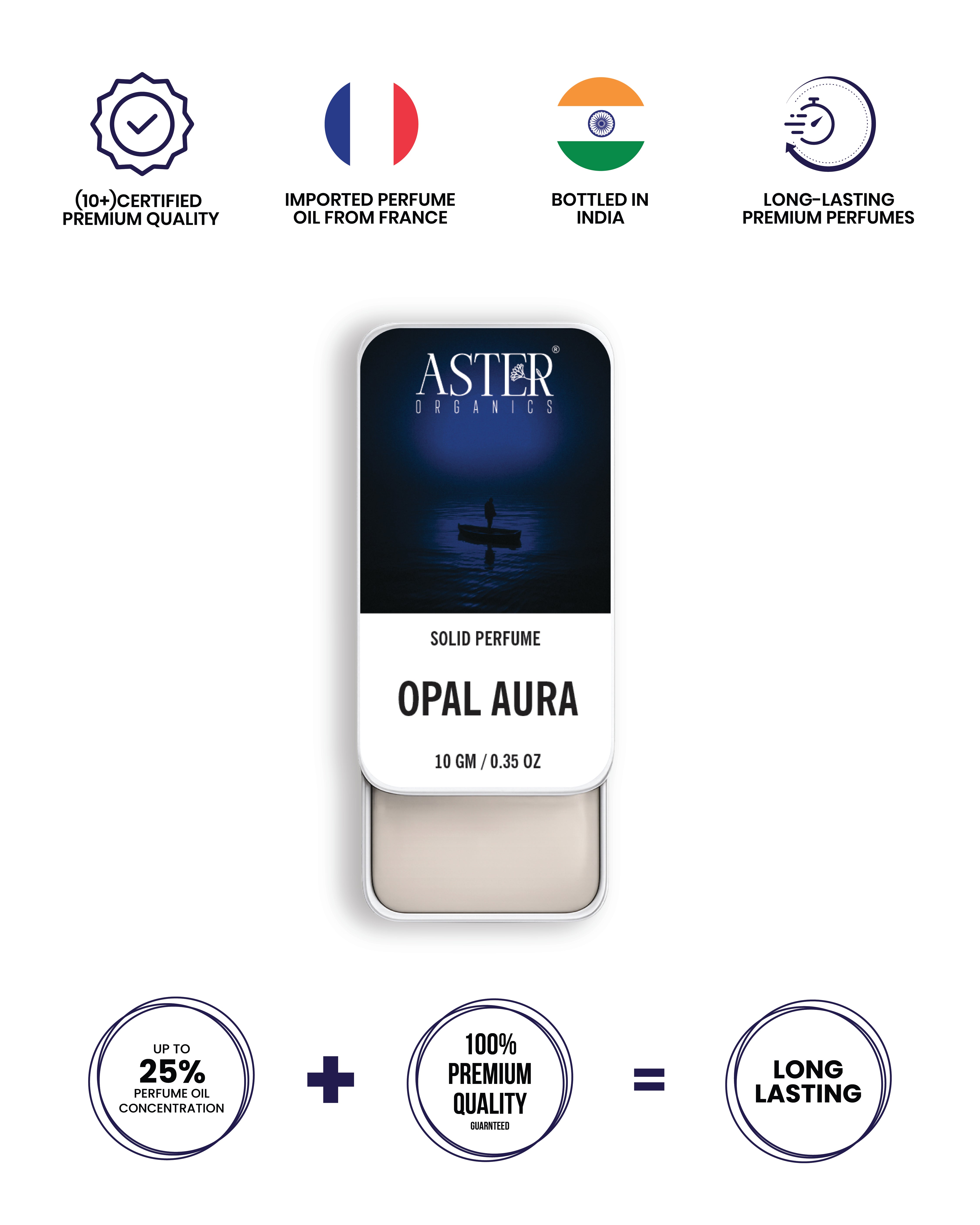 Opal Aura solid perfume for men in a dark glass jar.