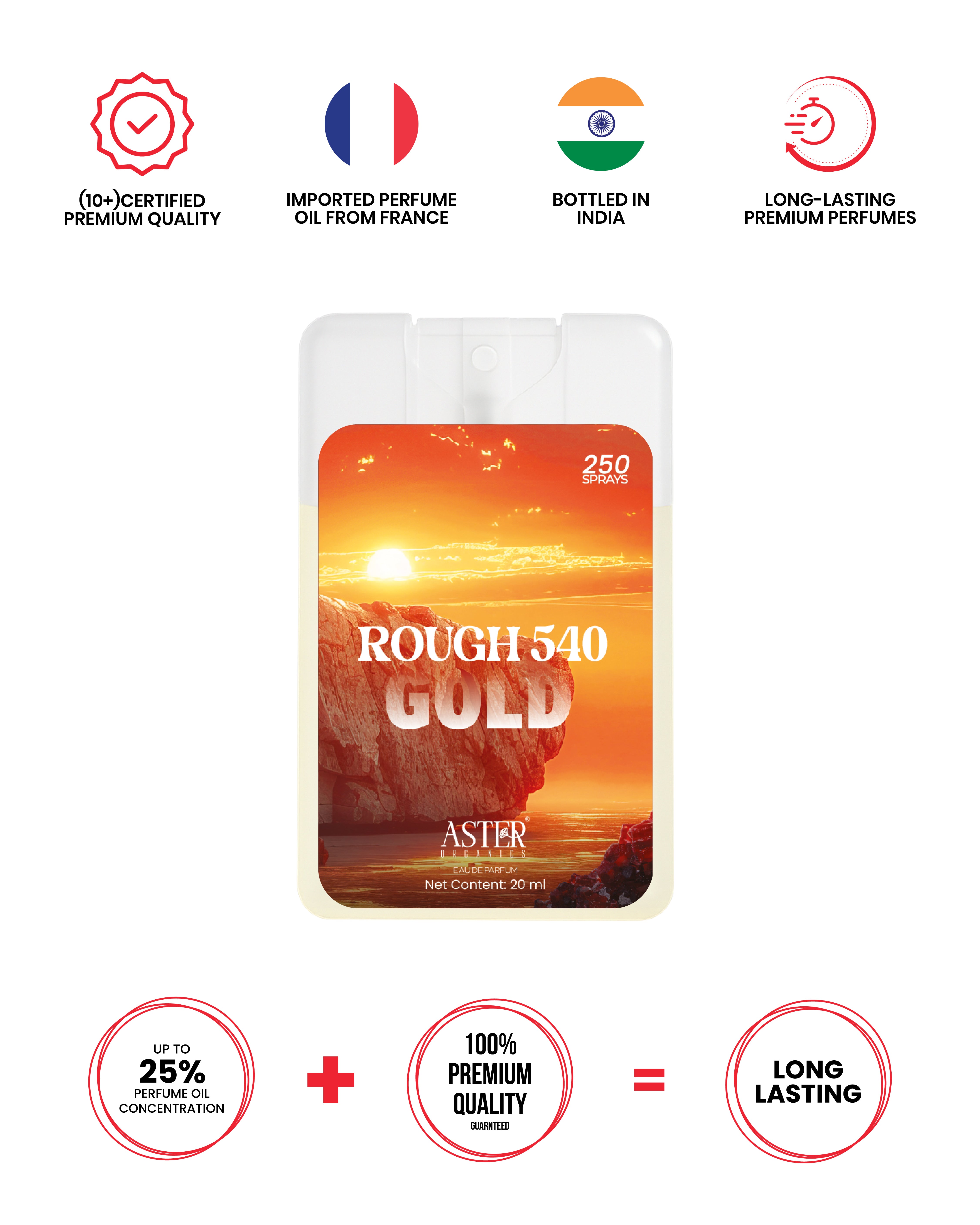 Rough 540 Gold pocket perfume for men, 20ml bottle.