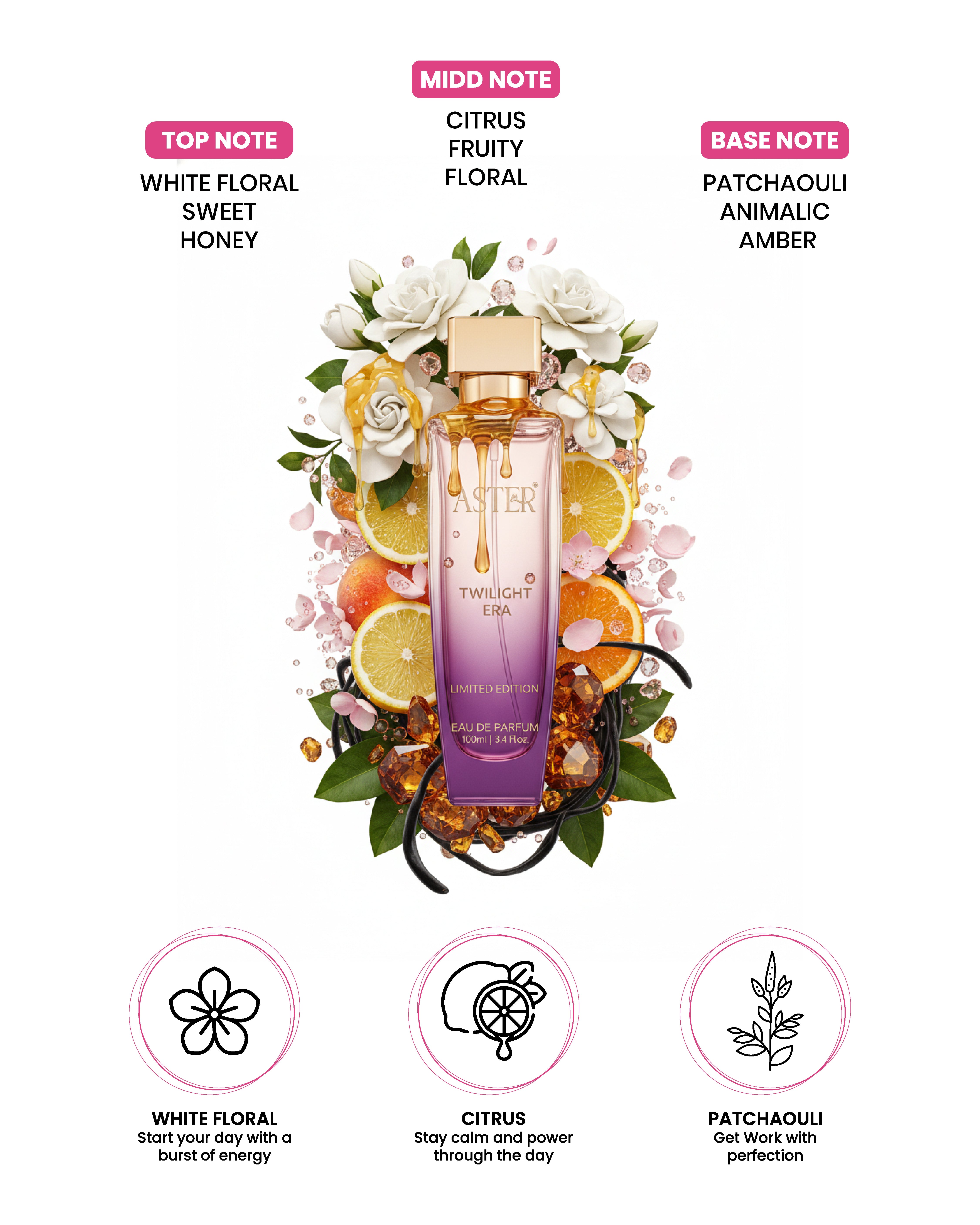 Twilight Era EDP for Woman 100ml bottle with dark purple gradient and gold accents.
