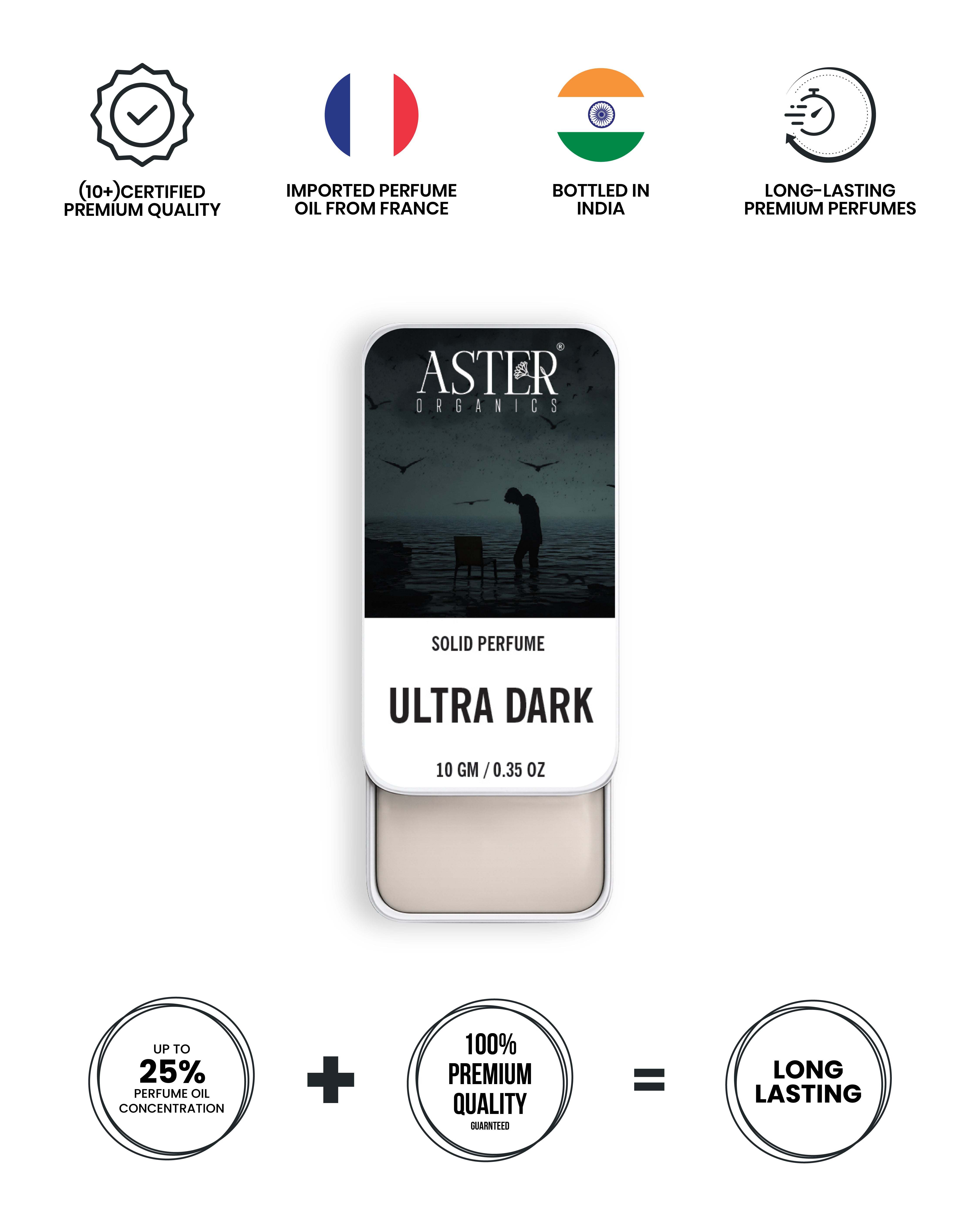 Ultra Dark Solid Perfume for Men compact tin with dark scent notes.