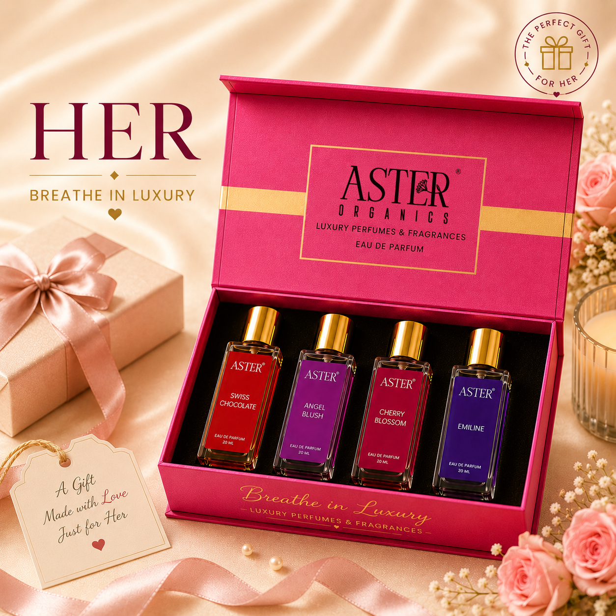 Aster Organics Her Collection Luxury Perfume Gift Box 4 x 20ml