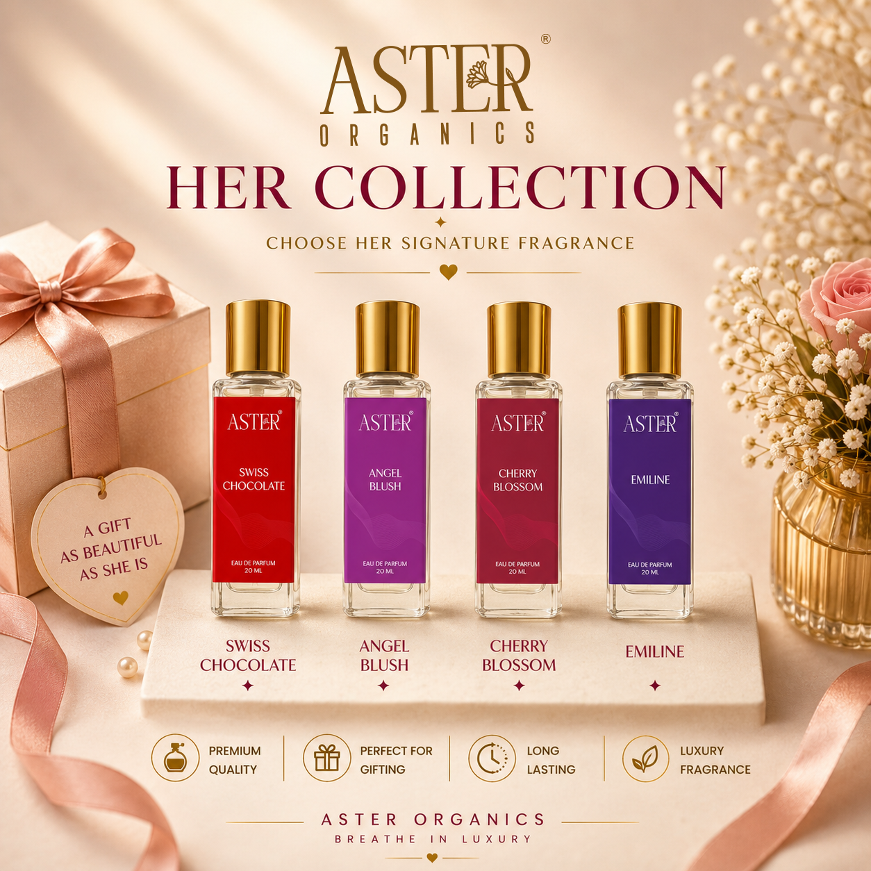 Aster Organics Couple Collection Luxury Perfume Gift Box 4 x 20ml