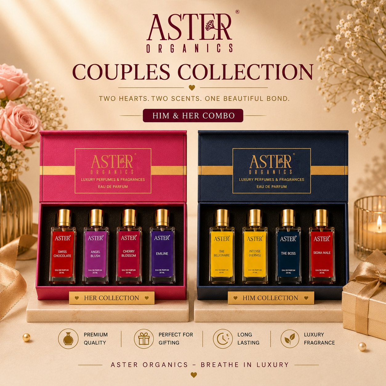 Aster Organics Couple Collection Luxury Perfume Gift Box 4 x 20ml