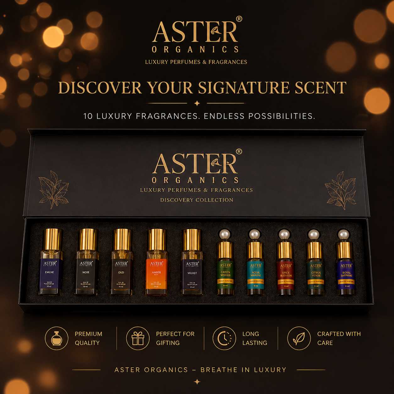 Luxury Fragrance Custom Gift Box – 10-in-1 Combo (5 Perfume + 5 Attar)